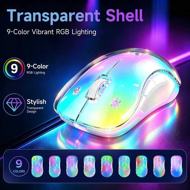 Alt view image 3 of 5 - 2.4G Wireless RGB Rechargeable Mouse, Transparent Computer Mouse with Detachable Magnetic DIY Cover,1400 DPI Optical Tracking, 5 Buttons, USBC Charging for Laptop PC Desktop MacBook (Blue)