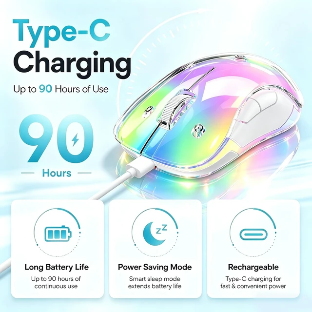 Alt view image 2 of 5 - 2.4G Wireless RGB Rechargeable Mouse, Transparent Computer Mouse with Detachable Magnetic DIY Cover,1400 DPI Optical Tracking, 5 Buttons, USBC Charging for Laptop PC Desktop MacBook (Blue)