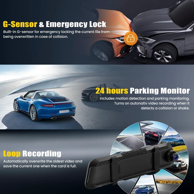 Alt view image 4 of 5 - 4K+2K Dual Mirror Dash Cam Front and Rear, 9.66 Inch FHD Car Camera Mirror Camera for Cars Car Camera with WiFi App Control Wide Angle Night Vision G-Sensor Loop Recording 24H Parking Monitoring