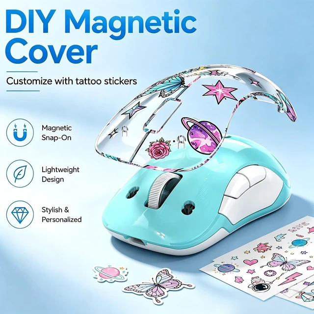 Alt view image 4 of 5 - 2.4G Wireless RGB Rechargeable Mouse, Transparent Computer Mouse with Detachable Magnetic DIY Cover,1400 DPI Optical Tracking, 5 Buttons, USBC Charging for Laptop PC Desktop MacBook (Blue)