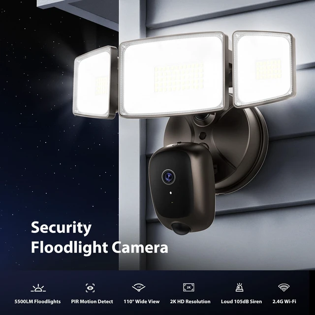 Alt view image 2 of 5 - Onforu Hardwired Floodlight Camera Outdoor, 5500LM 2K HD Security Camera with Lights, Color Night Vision, Custom Motion Zones, 2-Way Audio, Built-in Siren, 2.4GHz WiFi, Compatible with Alexa, Brown