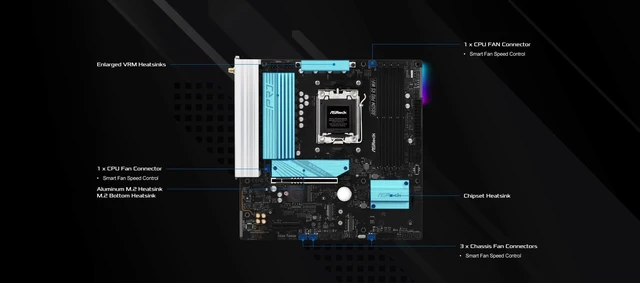 Alt view image 4 of 5 - ASRock AMD B850M Pro RS WiFi 6E Socket AM5 Ryzen 9000, 8000 and 7000 Series DDR5 B850 up to 8000+ (OC) MHz 256GB Micro ATX Motherboard M.2 SATA3 6.0 Gb/s PCIe 5.0 Realtek 2.5G LAN BIOS Flashback