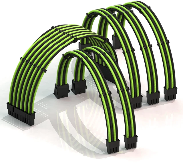 Main image of LINKUP ATX 24-Pin PSU Extension Cable ^^ Braided Sleeved, 30cm, Green/Black