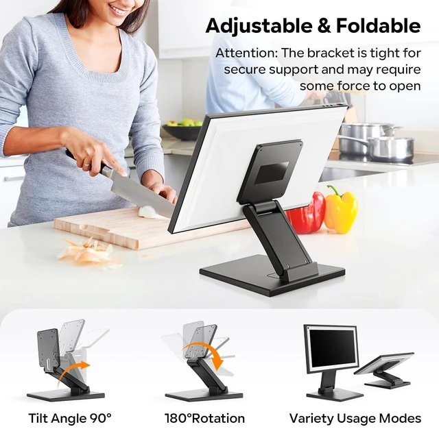 Alt view image 3 of 5 - Jcnewpop Adjustable VESA Mount Stand for Echo Show 15 (1st & 2nd Gen), Portable Monitor Stand with Heavy Duty Metal Base, Tilt & Height Adjustment, Landscape/Portrait Mode Switching (Black)