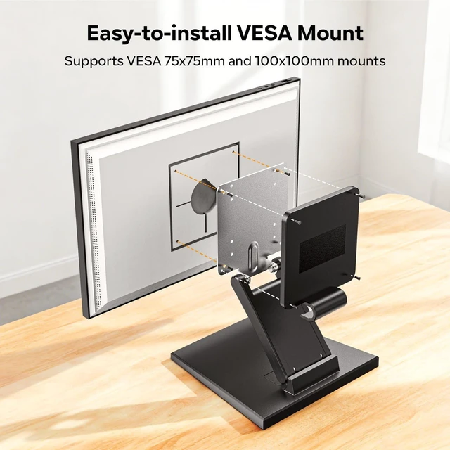 Alt view image 4 of 5 - Jcnewpop Adjustable VESA Mount Stand for Echo Show 15 (1st & 2nd Gen), Portable Monitor Stand with Heavy Duty Metal Base, Tilt & Height Adjustment, Landscape/Portrait Mode Switching (Black)