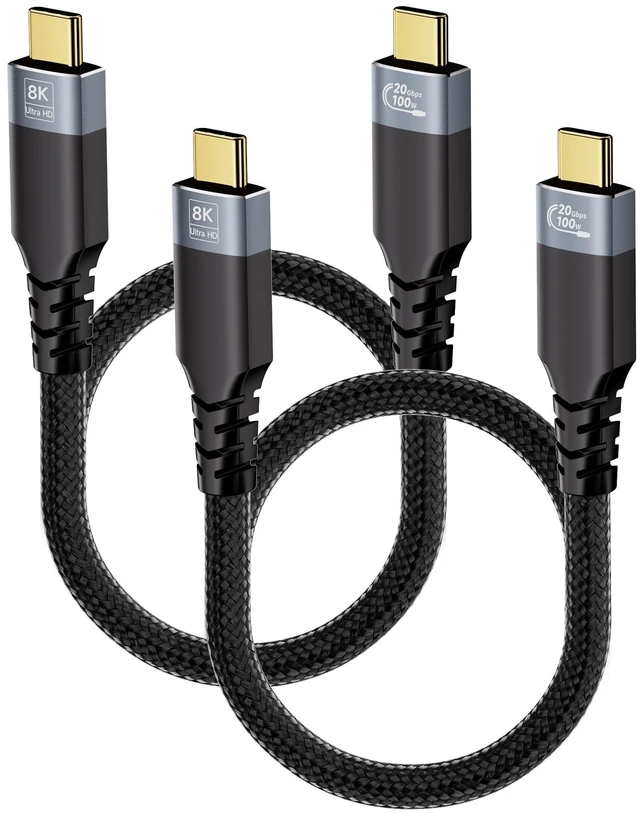 Main image of UPPDEFFST 2-Pack USBC Cables Compatible with Thunderbolt 3,USB 3.2 Gen 2,20Gbps High-Speed Transfer,100W Fast Charging,8K@30Hz & 4K@120Hz Video,3FT TypeC Cord for Laptop, Monitor,Docking Station,SSD