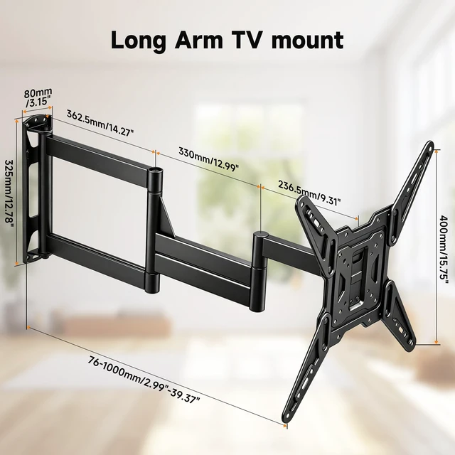 Alt view image 2 of 5 - XINLEI Long Arm TV Wall Mount for Most 26-65 Inch TVs 40 Extension