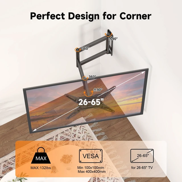 Alt view image 4 of 5 - XINLEI Long Arm TV Wall Mount for Most 26-65 Inch TVs 40 Extension
