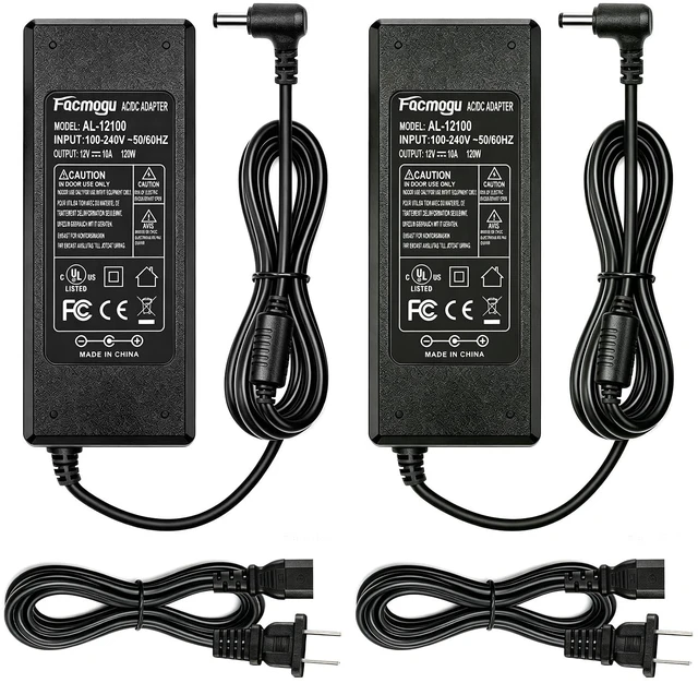 Main image of Facmogu 2 Pack 12V 10A Power Supply, 120W AC to DC Adapter 5.5x2.1mm &2.5mm