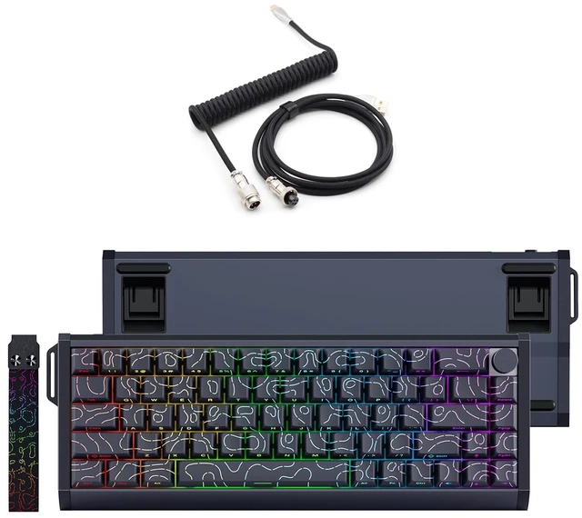 Main image of Glacier Skyloong GK68HEAT Aluminum Case, Triple Mode Connection, Detachable USB-C, Side Print Keycaps, Hot Swappable Mechanical and Magnetic Keyboard (Contour Line/Black, Premium Aviator Cable)