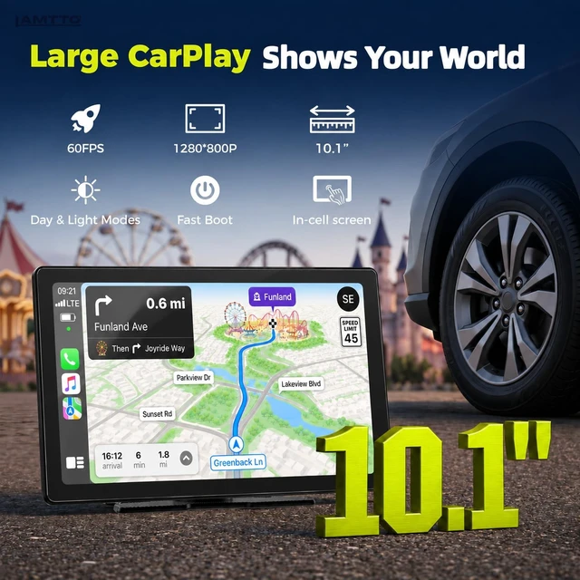 Alt view image 2 of 5 - LAMTTO 10.1" Wireless CarPlay & Android Auto Screen for Car