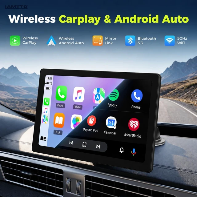 Alt view image 3 of 5 - LAMTTO 10.1" Wireless CarPlay & Android Auto Screen for Car