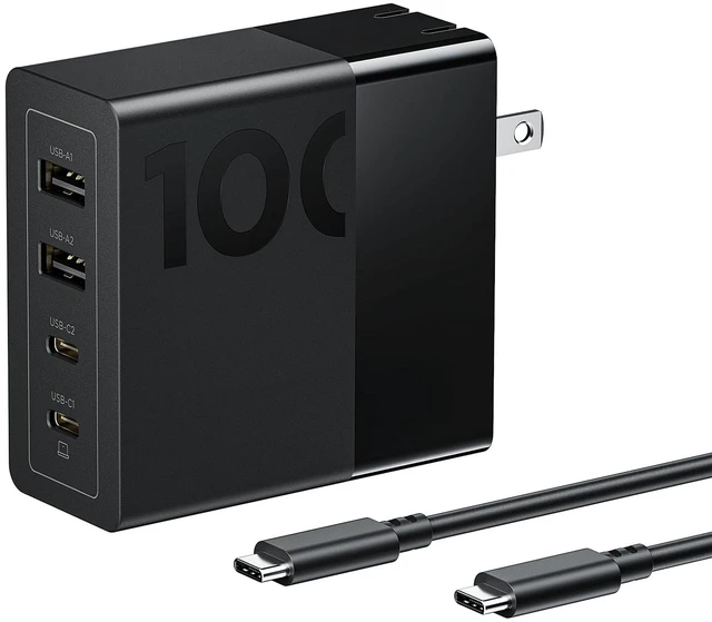Main image of Lenovo 100W USB C Charger, 4-Port Multi-Device Fast Charging, Black GaN Power Block with 240W Cable, for Thinkpad, MacBook, Dell XPS, iPhone, Samsung