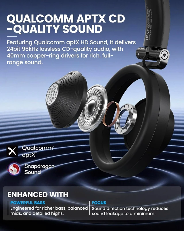 Alt view image 2 of 5 - Weofly Mixer Open Ear Headphones, Wireless Headphones with Qualcomm aptX HD, Snapdragon Sound, Comfortable Breathable Open Fit, 40-Hour Playtime, Open Back Headphones with Carrying Case (Black)