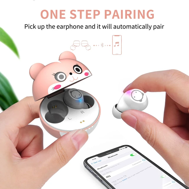 Alt view image 3 of 5 - AMAFACE Wireless Earbuds,Kids Wireless Ear Bud with Cute Charging Case, Waterproof Stereo Smallest Wireless Earphone with Microphone for Workout Sport, Headphones for Kids and Adu