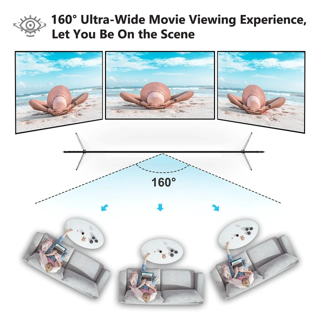 Alt view image 2 of 5 - 100 Inch Projector Screen with Stand, Movie Projector Screen Indoor/Outdoor Front/Rear 16:9 4K HD with Carry Bag, Movie Screen for Home, Backyard, Camping Theater
