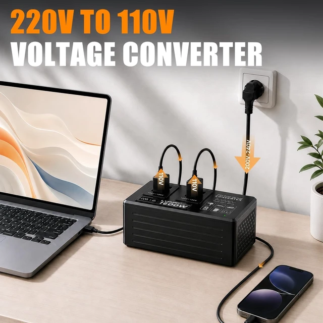 Alt view image 2 of 5 - LVYUAN 1600W Pure Sine Wave Step-Down Voltage Converter with LCD
