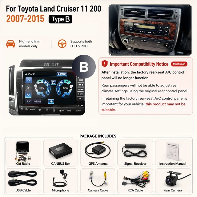 Alt view image 2 of 5 - 8-Core Android Car Stereo for Toyota Land Cruiser 11 200 2007-2015 Type B