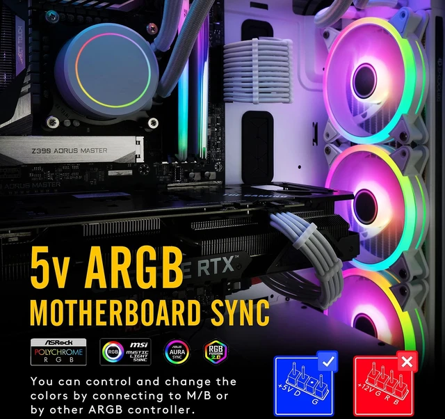 Alt view image 2 of 5 - EZDIY-FAB White Moonlight 120mm RGB PWM Case Fan with RGB PWM Fan Hub,5V Motherboard Sync,ARGB Computer Fan,Multiple Light Modes-5 Pack