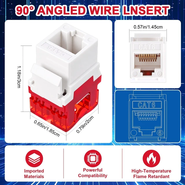 Alt view image 2 of 5 - Tellegloww 50 Pack 180 Degree Rj45 Cat6 Keystone Jacks