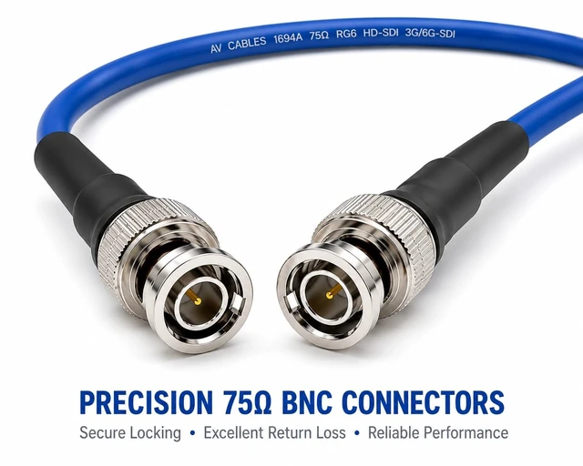 Alt view image 2 of 5 - AV-Cables Belden 1694A HD-SDI BNC to BNC Cable ^^ RG6 75 Ohm ^^ SD, HD, 3G & 6G-SDI - Blue 15ft