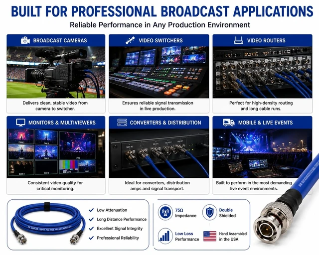 Alt view image 5 of 5 - AV-Cables Belden 1694A HD-SDI BNC to BNC Cable ^^ RG6 75 Ohm ^^ SD, HD, 3G & 6G-SDI - Blue 15ft