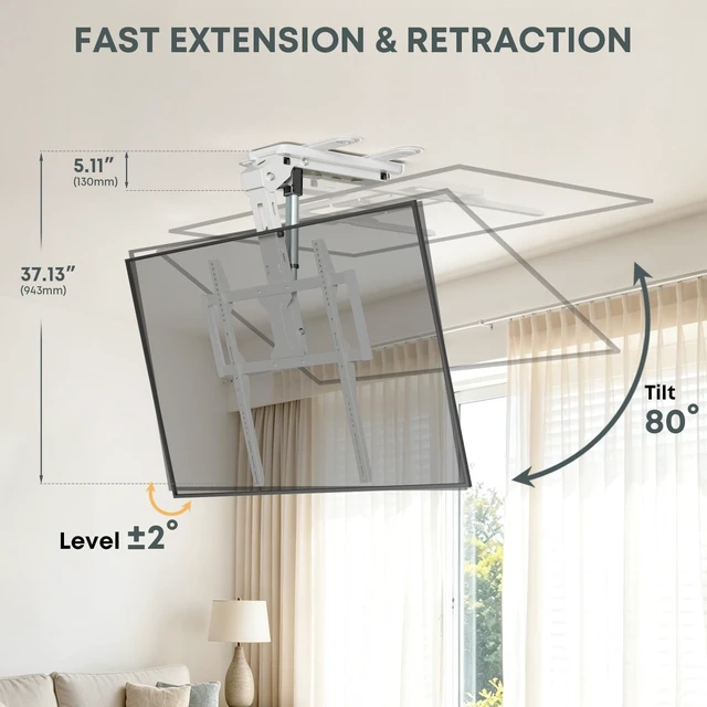 Alt view image 4 of 5 - Motorized Ceiling TV Mount for 37-75 Inch Screens, White Home Decor