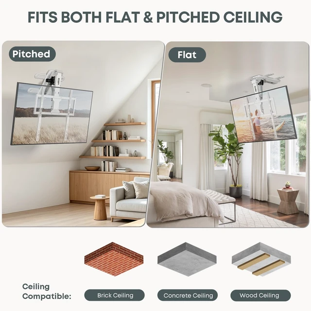 Alt view image 5 of 5 - Motorized Ceiling TV Mount for 37-75 Inch Screens, White Home Decor