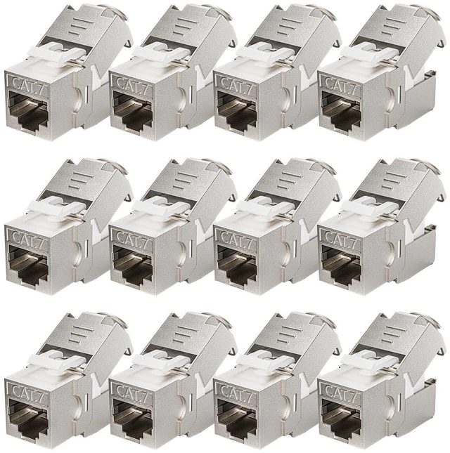 Main image of NataLink Cat 7 Cat 6A Shielded RJ45 Keystone Jack 12-Pack, 10G Ethernet Keystone Jack Toolless Zinc Alloy Module Jacks for 22 to 26 AWG Solid or Stranded S/FTP Ethernet Cable