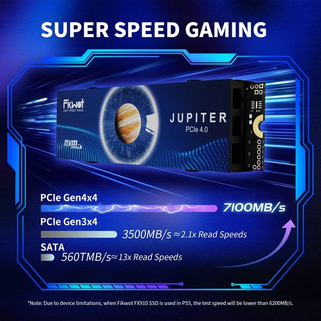 Alt view image 2 of 5 - Fikwot FX910 4TB M.2 NVMe SSD for PS5&PC, PCIe Gen4 2280 Gaming SSD with Heatsink, Up to 7000MB/s, Internal Solid State Drive