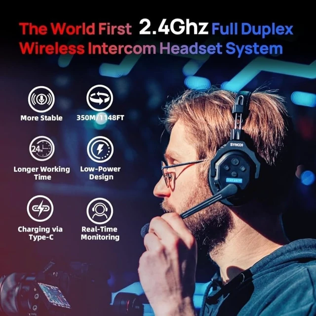 Alt view image 4 of 5 - SYNCO XTALK X5 Wireless Headset Intercom System 2.4GHz Full Duplex 400 Meter Noise Cancellation Communication System for 5 Persons Live Streaming Movie Shoot Team Communication