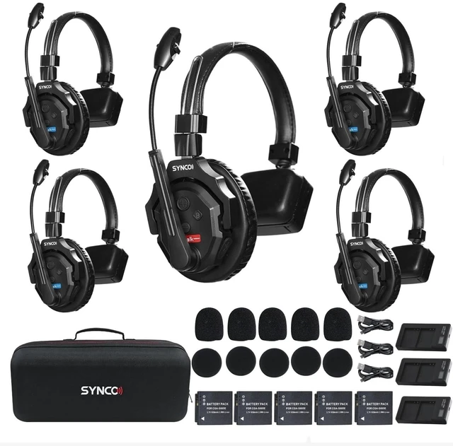 Main image of SYNCO XTALK X5 Wireless Headset Intercom System 2.4GHz Full Duplex 400 Meter Noise Cancellation Communication System for 5 Persons Live Streaming Movie Shoot Team Communication