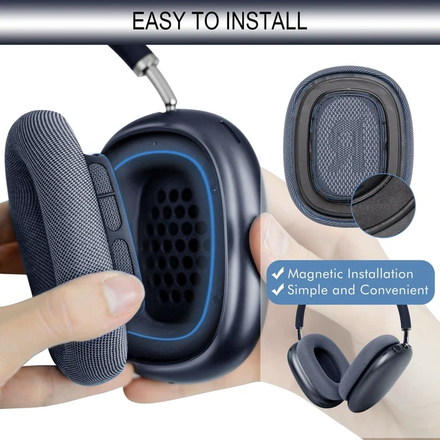 Alt view image 3 of 5 - GEVO Upgraded Ear Cushions Replacement Earpads for AirPods Max 1 & 2 Headphones, Mesh Fabric Ear Pads Ear Covers Cups with Memory Foam and Magnet for AirPods Max 1 & 2 (Midnight)