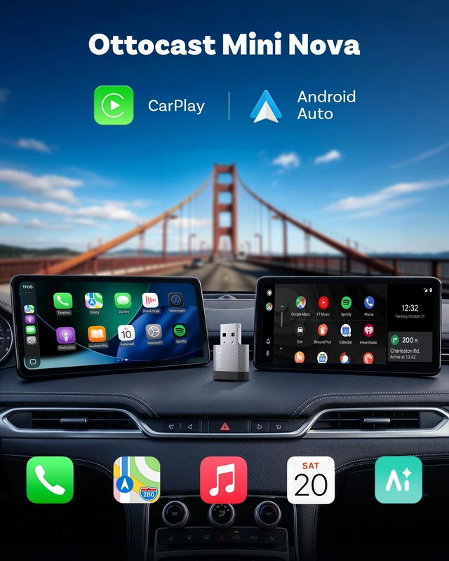 Alt view image 2 of 5 - OTTOCAST Mini Nova 2-in-1 Wireless CarPlay & Android Auto AI Adapter