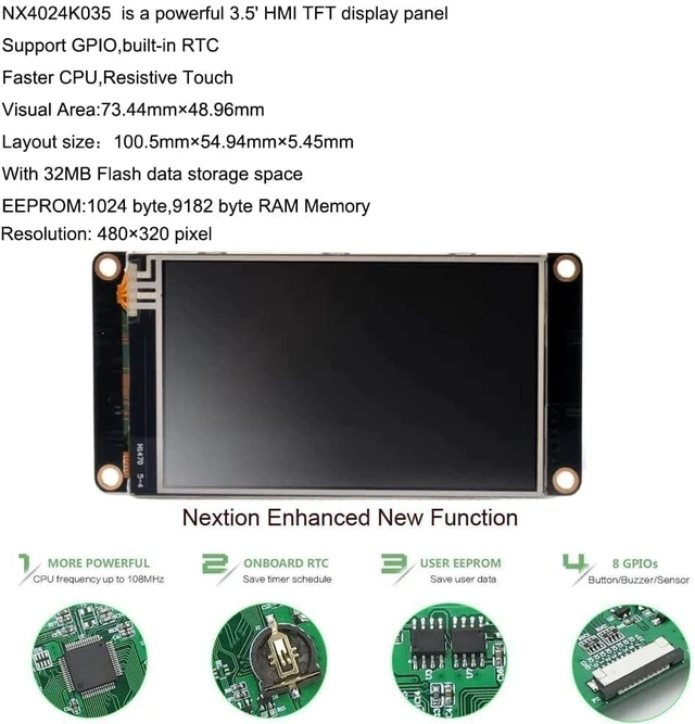 Alt view image 2 of 5 - Ferwooh English Nextion Enhanced 3.5'' HMI USART UART Serial TFT Touch Display Module Screen Panel (NX3224K035)