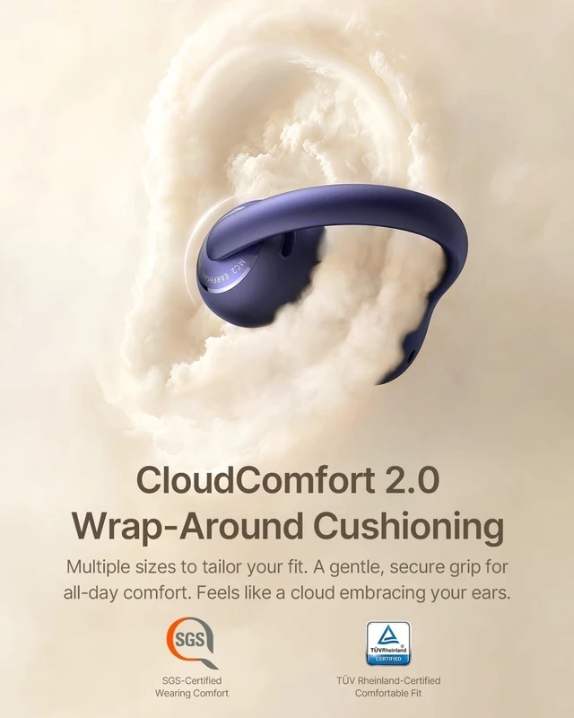 Alt view image 2 of 5 - Baseus Bowie MC2 Open Ear Clip On Earbuds, CloudComfort 2.0 Wrap-Around Design, LDAC Hi-Res Audio, Bluetooth 6.0, 55H Playtime, 4-Mic AI Clear Call, IP67 Waterproof for Running Gym Workouts