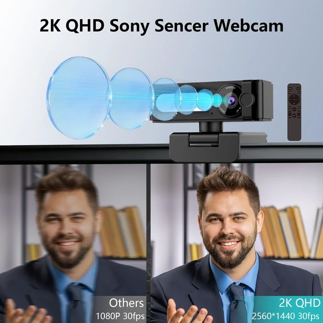 Alt view image 2 of 5 - Sameuo 2K Webcam for PC, Dual AI Noise-Cancelling Mics Autofocus, Auto Light Correction,120 FOV,Privacy Cover,Plug and Play Computer Camera for Microsoft Teams/Zoom/Skype,Black