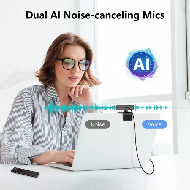 Alt view image 3 of 5 - Sameuo 2K Webcam for PC, Dual AI Noise-Cancelling Mics Autofocus, Auto Light Correction,120 FOV,Privacy Cover,Plug and Play Computer Camera for Microsoft Teams/Zoom/Skype,Black