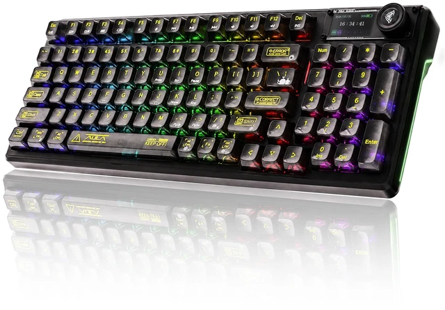 Main image of Aula Transparent Mechanical Keyboard with Display & Knob, 95-Key Hot-Swappable, Tri-Mode Wireless Keyboard Gaming, RGB Backlit,10000mAh Battery, Gasket Mount,for Windows, macOS, iOS & Android,