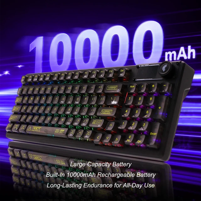 Alt view image 3 of 5 - Aula Transparent Mechanical Keyboard with Display & Knob, 95-Key Hot-Swappable, Tri-Mode Wireless Keyboard Gaming, RGB Backlit,10000mAh Battery, Gasket Mount,for Windows, macOS, iOS & Android,