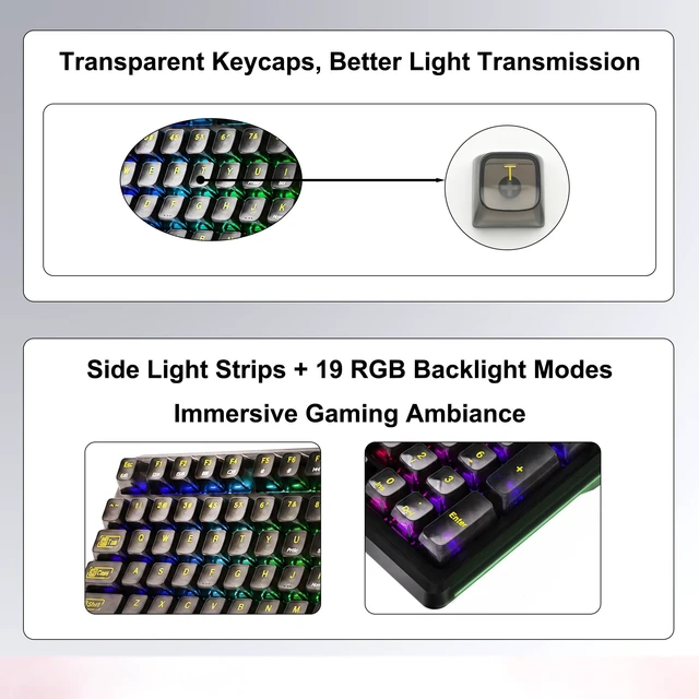 Alt view image 5 of 5 - Aula Transparent Mechanical Keyboard with Display & Knob, 95-Key Hot-Swappable, Tri-Mode Wireless Keyboard Gaming, RGB Backlit,10000mAh Battery, Gasket Mount,for Windows, macOS, iOS & Android,