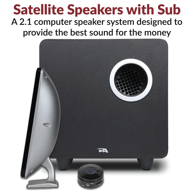 Alt view image 2 of 5 - Cyber Acoustics CA-3610 2.1 Multimedia Speaker System with Subwoofer, 62 Watts Peak Power, Strong Bass, Perfect for Music, Movies, and Games