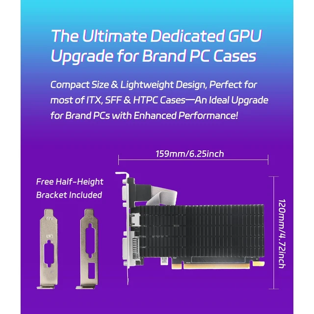 Alt view image 4 of 5 - SOYO GeForce GT 710 2GB DDR3 Low Profile Graphics Card, HDMI/VGA/DVI-D Port