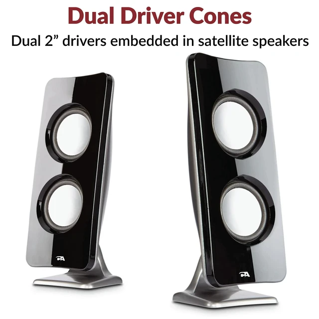 Alt view image 5 of 5 - Cyber Acoustics CA-3610 2.1 Multimedia Speaker System with Subwoofer, 62 Watts Peak Power, Strong Bass, Perfect for Music, Movies, and Games