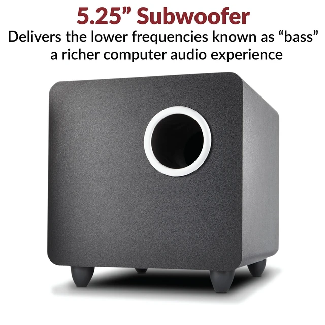 Alt view image 4 of 5 - Cyber Acoustics CA-3610 2.1 Multimedia Speaker System with Subwoofer, 62 Watts Peak Power, Strong Bass, Perfect for Music, Movies, and Games