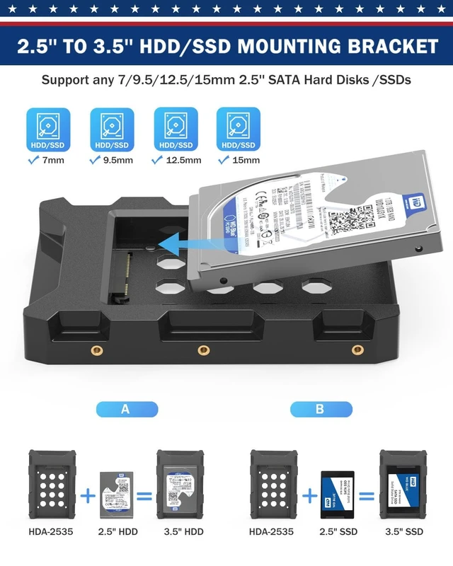 Alt view image 2 of 5 - DecorStat 2.5" SSD to 3.5" SATA Hard Disk Drive Adapter ABS SSD Mounting Bracket Kit 4 Pack Internal Drive Bay Converter Hard Drive Caddy Case Tray SSD Holder HDD Cage with Portable Bag Hot Swap Plug