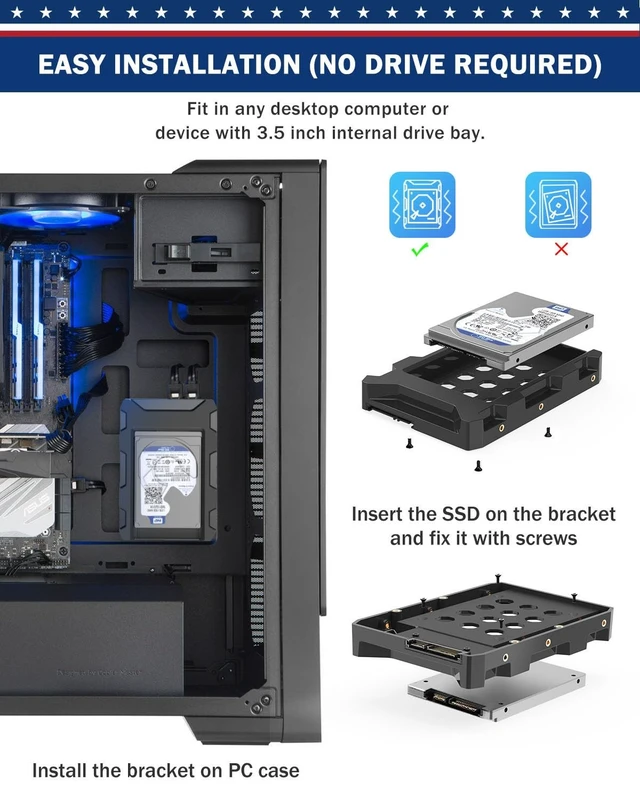 Alt view image 5 of 5 - DecorStat 2.5" SSD to 3.5" SATA Hard Disk Drive Adapter ABS SSD Mounting Bracket Kit 4 Pack Internal Drive Bay Converter Hard Drive Caddy Case Tray SSD Holder HDD Cage with Portable Bag Hot Swap Plug