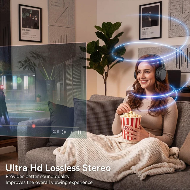 Alt view image 2 of 5 - Wireless Headphones for TV Watching, TV Headphones Wireless for Seniors with Transmitter Charging Base, 65H No Audio Delay Bluetooth Headphones for TV, HiFi Stereo Sound, Gifts for Paren