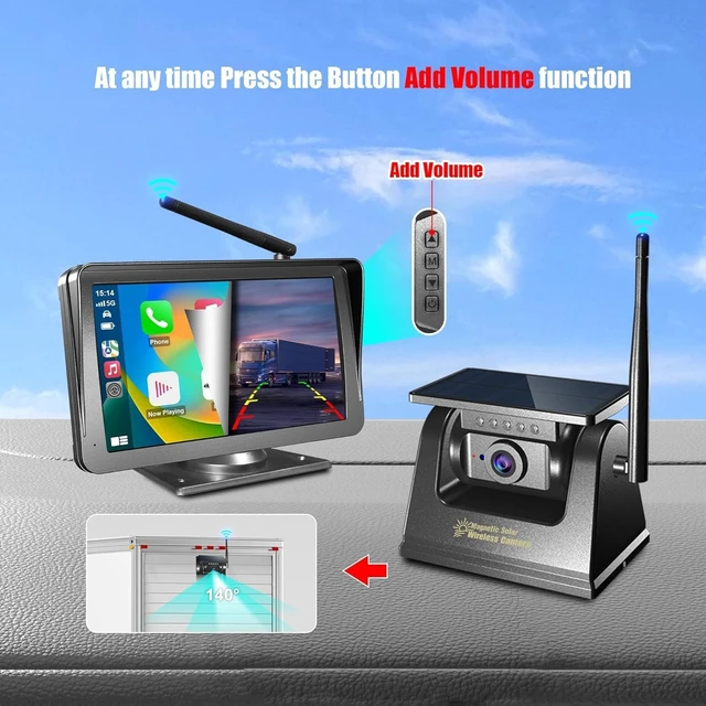 Alt view image 4 of 5 - 7" Apple Carplay Android Auto for Truck Rigtrailer Tractr,Solar Wireless Magnet Back up Rear View Camera for Van Cargo Trailer Campr Pickup Box Semi Truck,and Magnet Phone Holder Mount