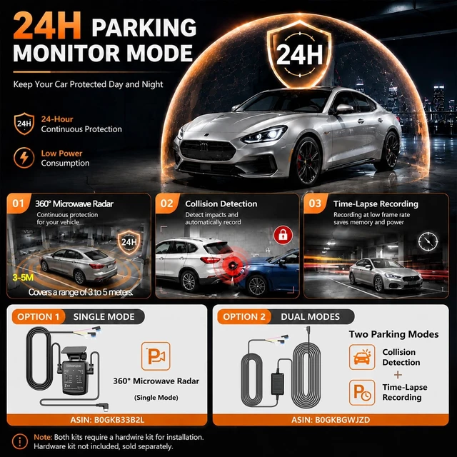 Alt view image 5 of 5 - Dash Cam for Cars,360 View 3K Front +Rear&Left & Right 1080P x3, 4 Channel Dash Cam, Voice Control,WiFi & APP Control,8 IR Lamps Night Vision,Free 64GB SD Card,G-Sensor,Parking Mode M998-3K-pink